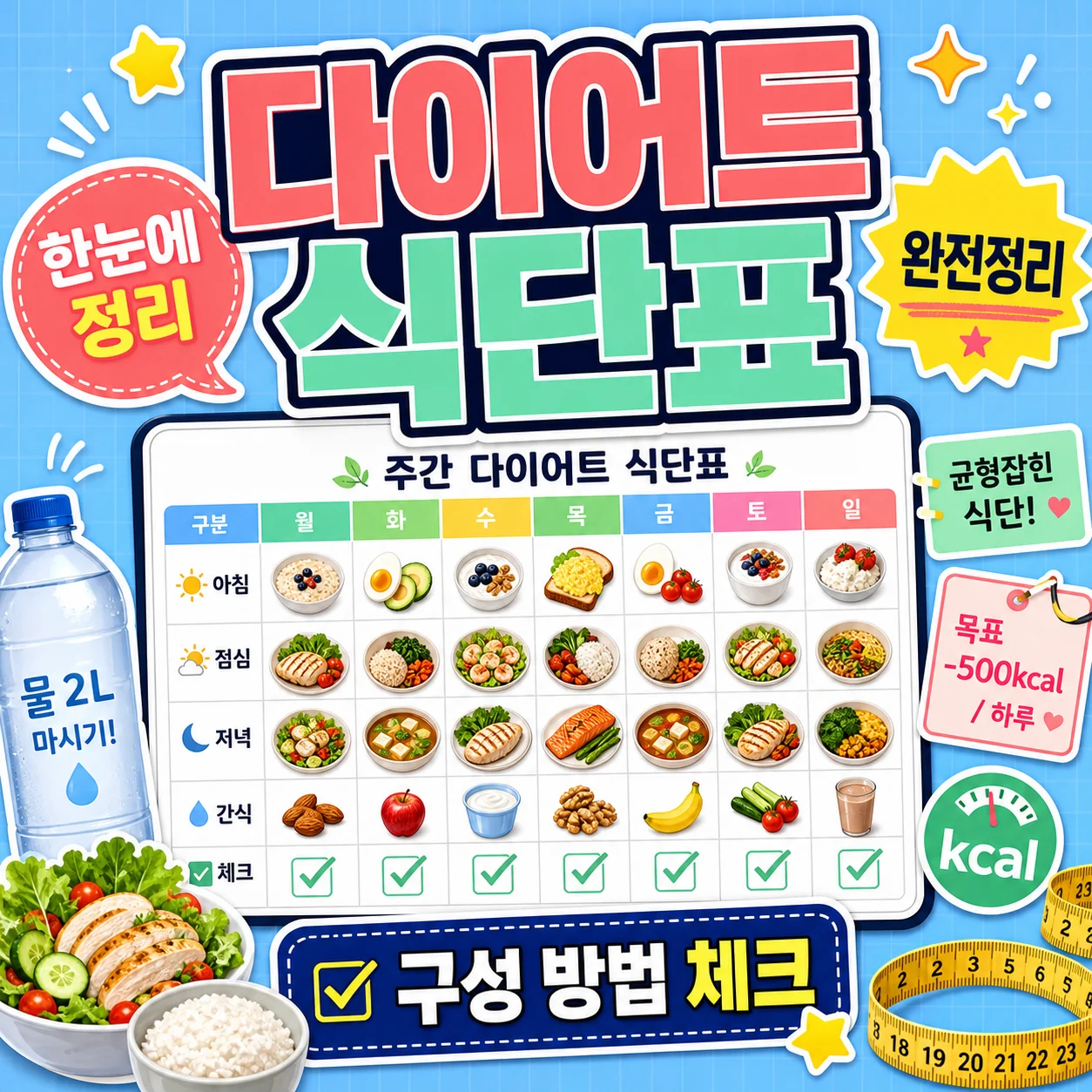 다이어트 식단표 구성 방법 한눈에 정리 썸네일