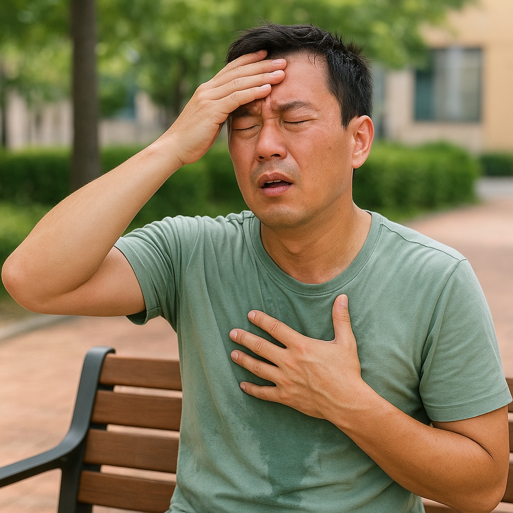 一张图表显示了与高温相关的疾病的三个阶段:热痉挛、热衰竭和中暑。