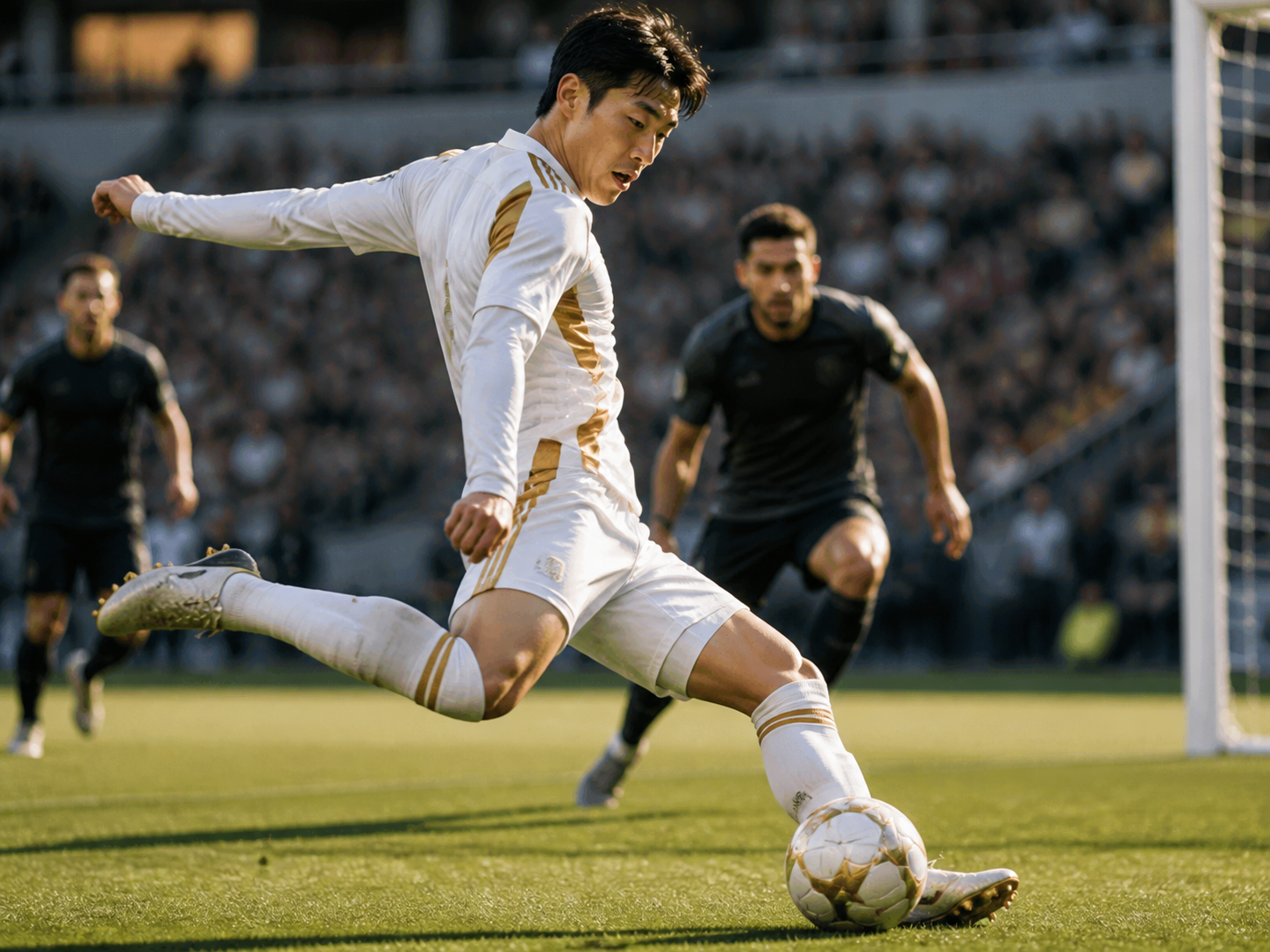A scene analyzing Son Heung-min's records, comparing his multi-goal performance in the MLS All-Star Game with his regular league goals.