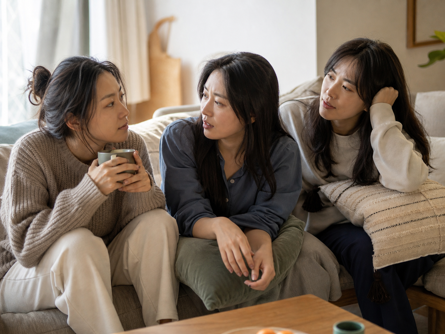 《我的天性是爱的性格》中，三个女人在同一屋檐下分享日常生活的一幕，该剧于[年]在JTBC播出。