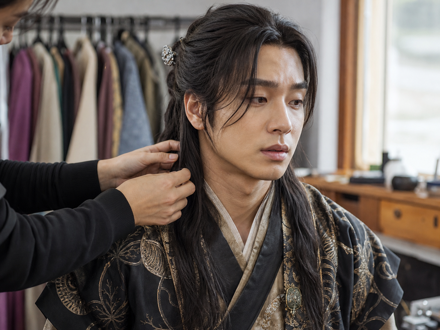 朴叙俊在预先制作的电视剧《花郎》中的造型与他之后在现代电视剧中的形象形成了鲜明对比。