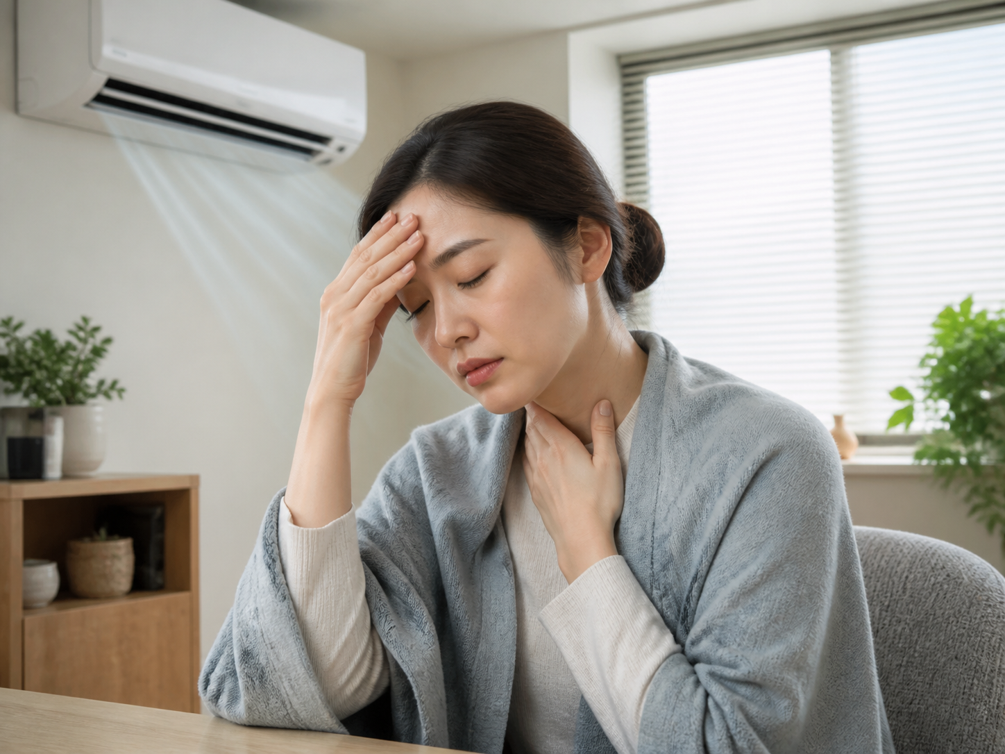 Tabel yang membandingkan perbedaan utama antara penyakit akibat AC dan flu musim panas, termasuk penyebab, pola sakit kepala, demam, dan batuk.