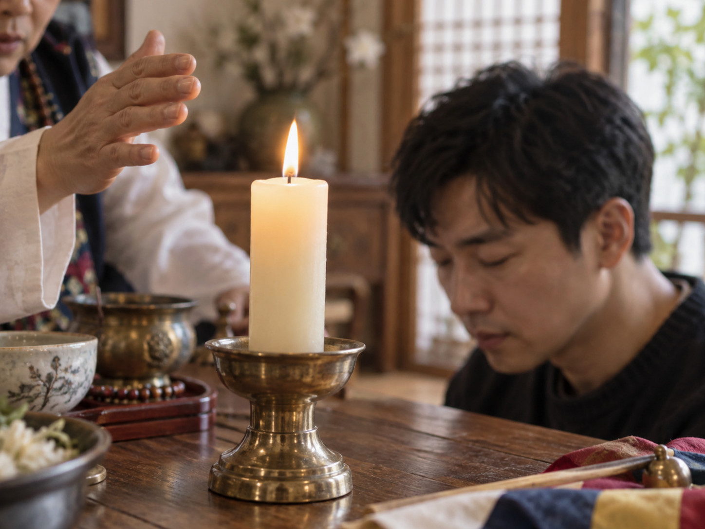 A scene where the shaman's brief words are conveyed to Kwak Beom and Song Jae-hee at the same spot.
