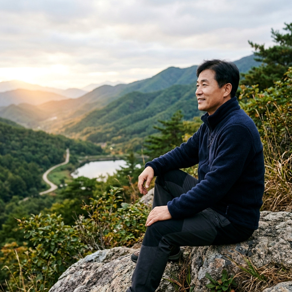지하철 창에 비친 지친 표정을 바라보며 번아웃을 자각하는 중년 남성의 모습