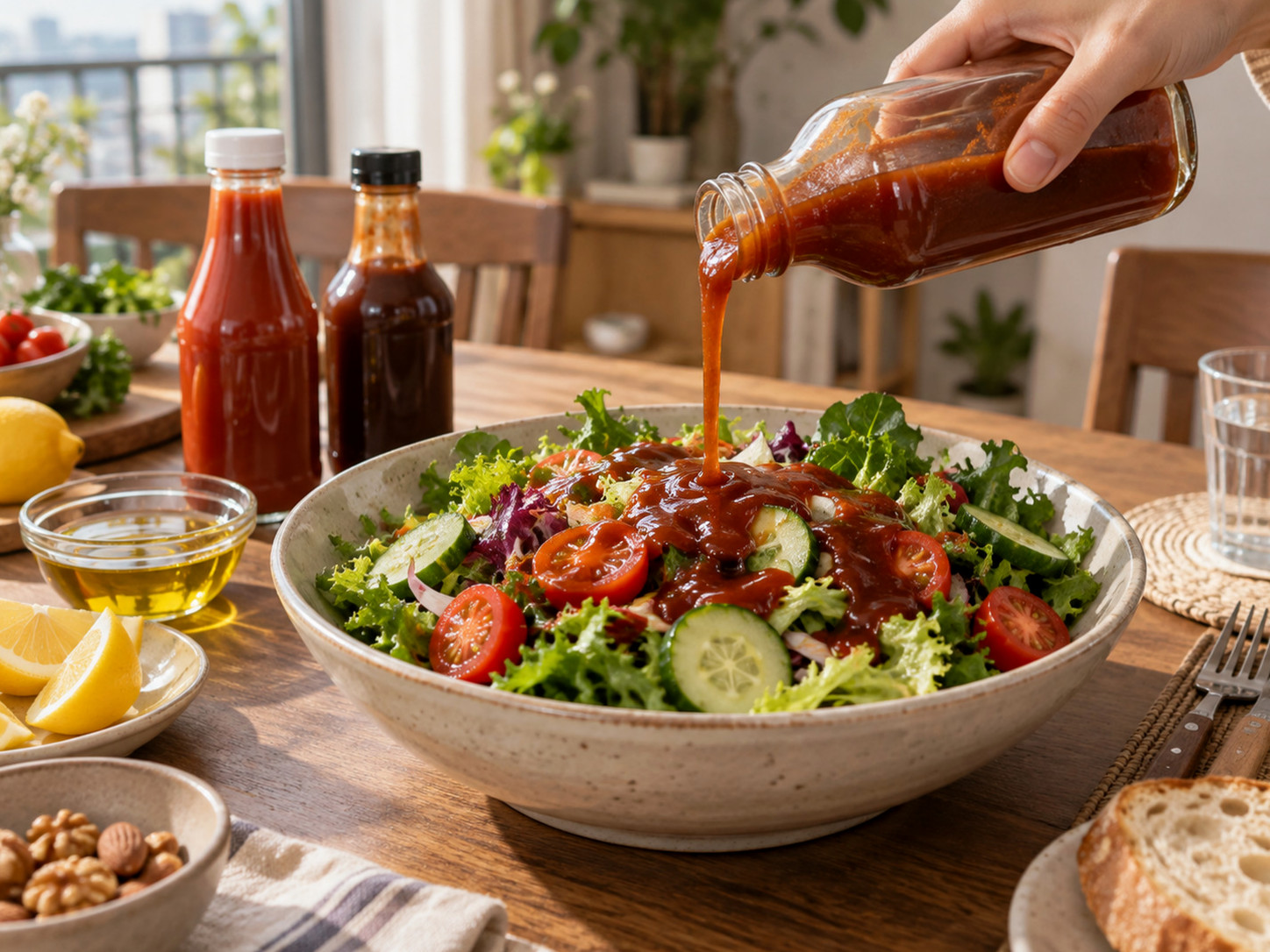 A view showing the hidden added sugar content in commercially available sauces such as ketchup and dressings.