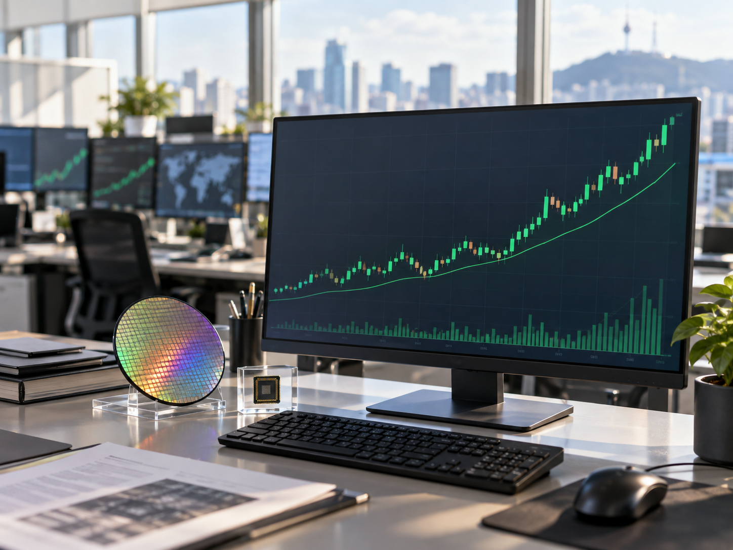 Comparison of stock price growth rates and net purchases by institutions and other corporations for SK Hynix and Samsung Electronics on September 16, [Year]