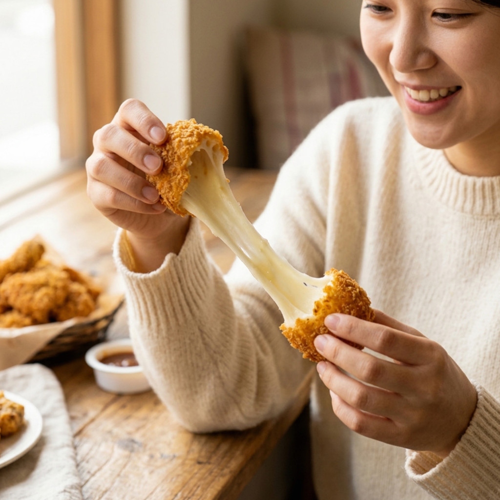 Gambar yang membandingkan perbedaan harga dan kalori antara BHC Kwasak Mozzarella King dan Kwasak King Chicken yang diletakkan berdampingan.