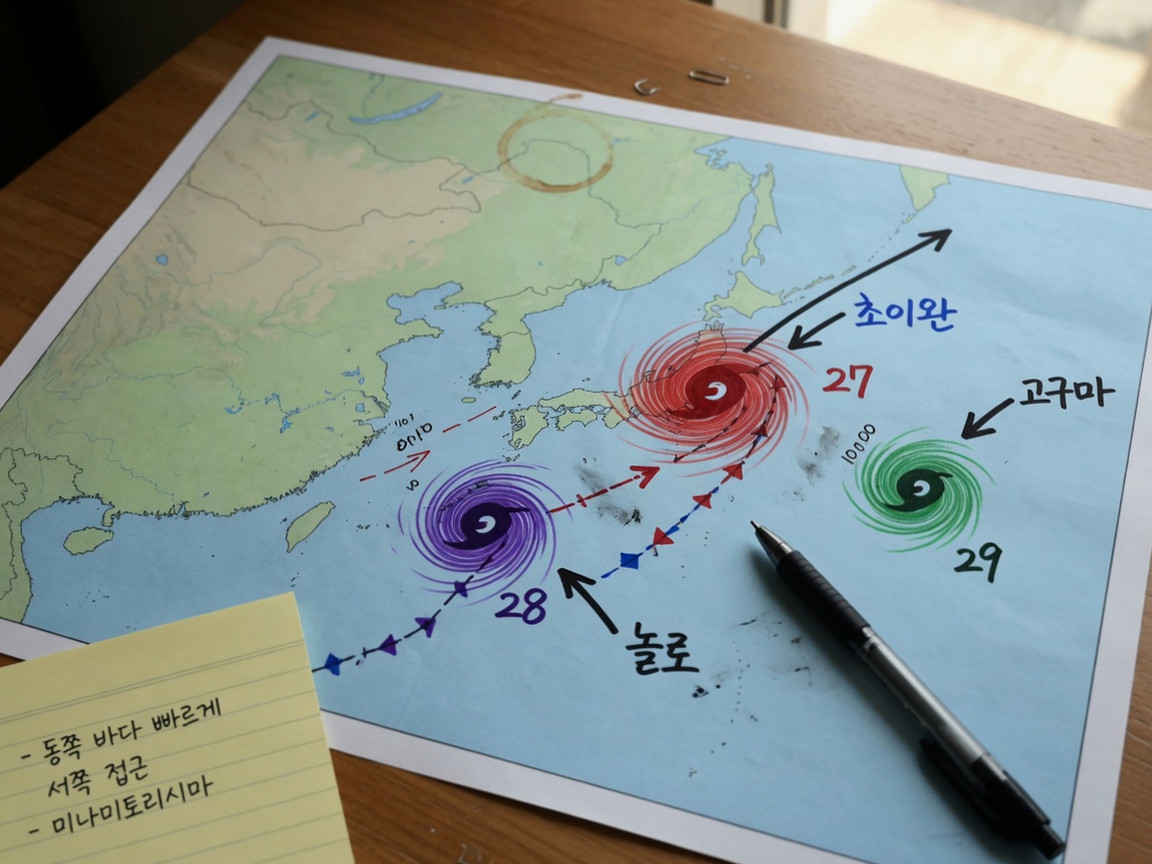 Typhoon information table as of October 6 comparing the maximum wind speeds and predicted paths of Typhoon No. 27 Choiwan, No. 28 Nolo, and No. 29 Goguma