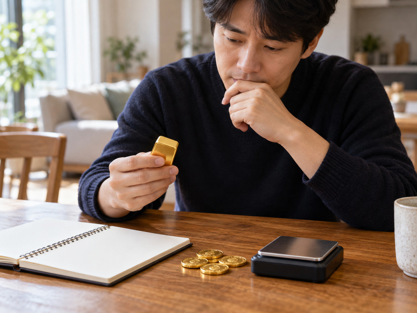 Image of an investor reviewing a checklist while considering buying or selling more gold.