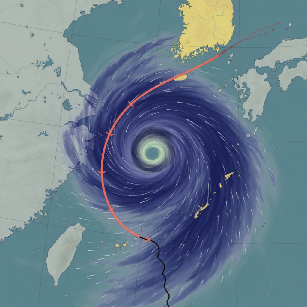 Map image showing the satellite location and predicted path of Typhoon Choiwan (Typhoon No. 27), which is moving northward in the waters near Guam.